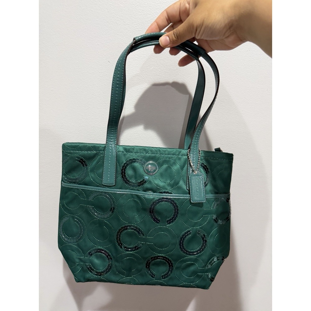 Coach Vintage Sequins C-Signature Fashion Bag G1382-F25470 Jade Green Tote Purse